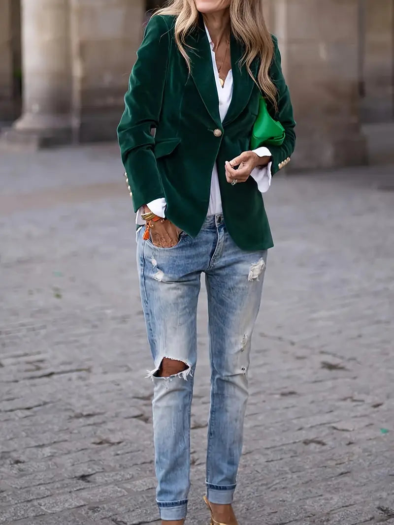 NORA - Elegant Damesblazer i Blødt Fløjl med Flatterende Pasform til Alle Anledninger