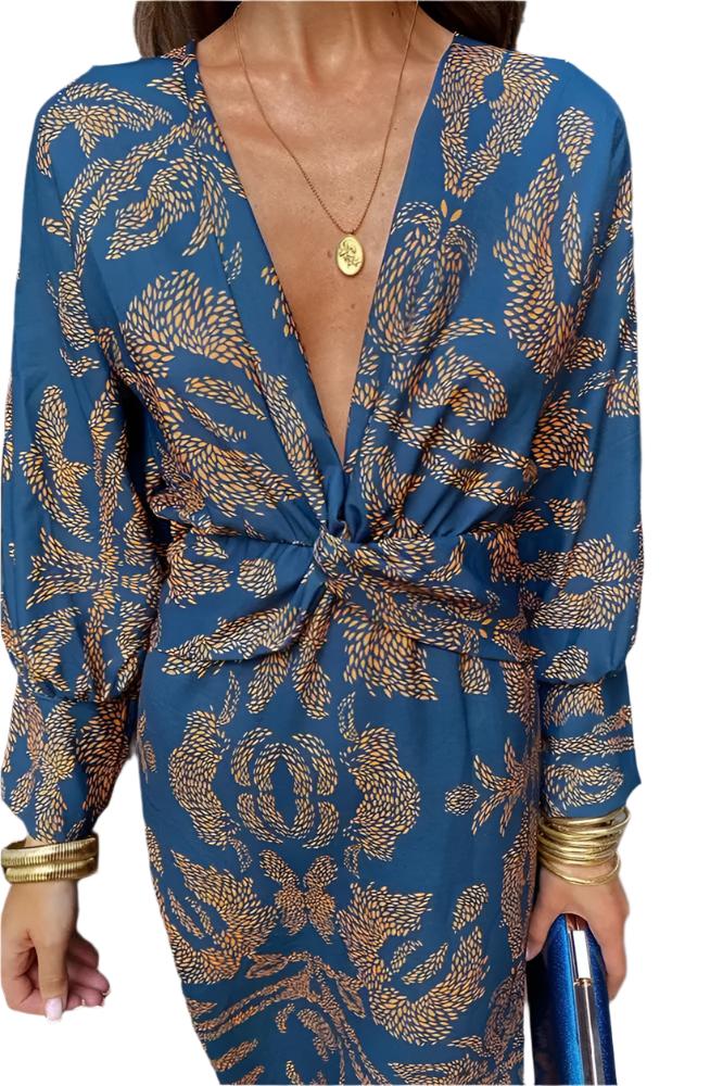 ISABELLE – Elegant V-Hals Kjole med Feminine Detaljer