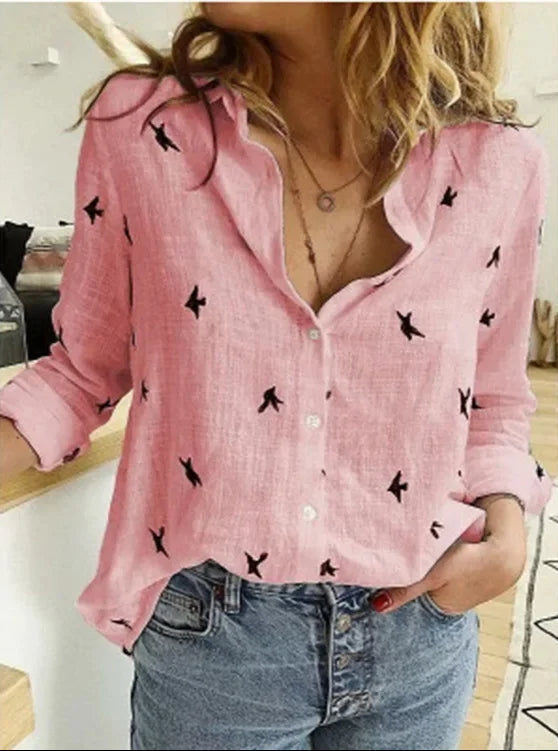 Alva – Blomstrende Vintage Bluse i Hørblanding