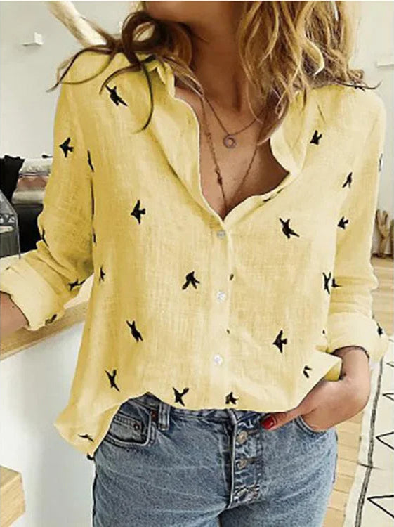 Alva – Blomstrende Vintage Bluse i Hørblanding