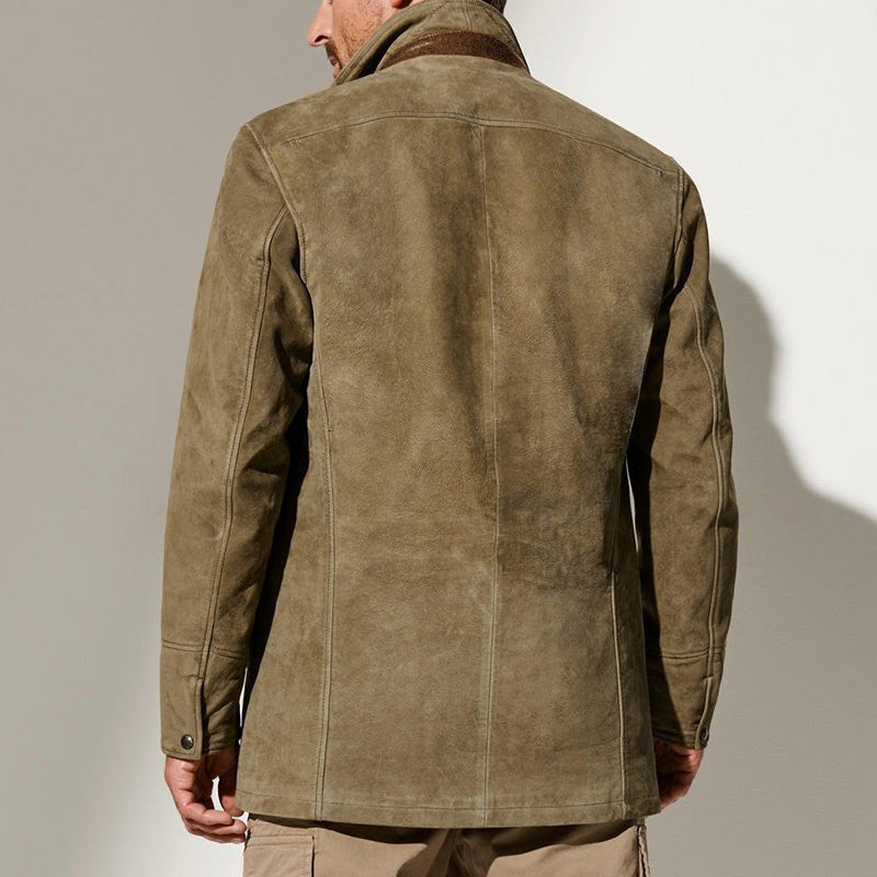Premium Suede Herre Jakke med Lædertrim - Struktureret Pasform og Klassisk Design-4