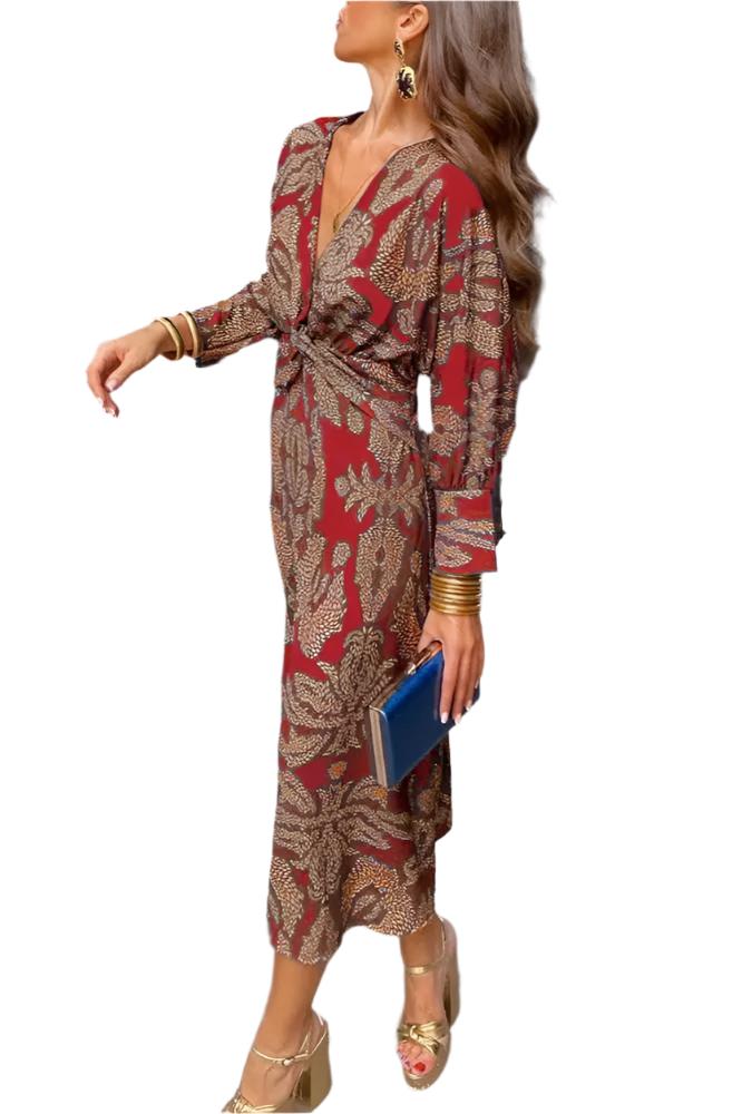ISABELLE – Elegant V-Hals Kjole med Feminine Detaljer