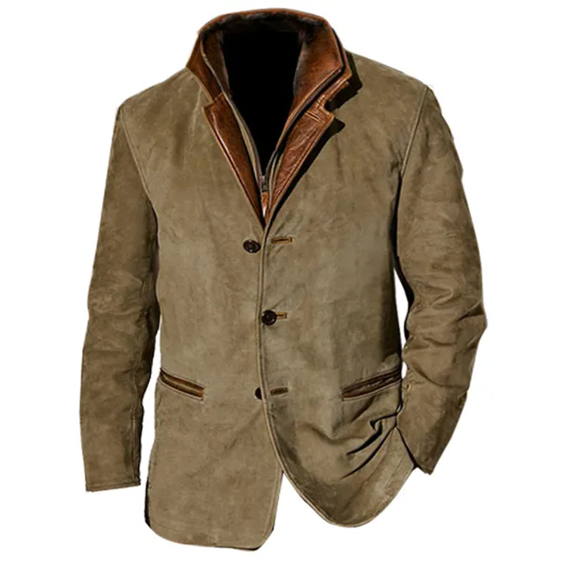 Premium Suede Herre Jakke med Lædertrim - Struktureret Pasform og Klassisk Design-3