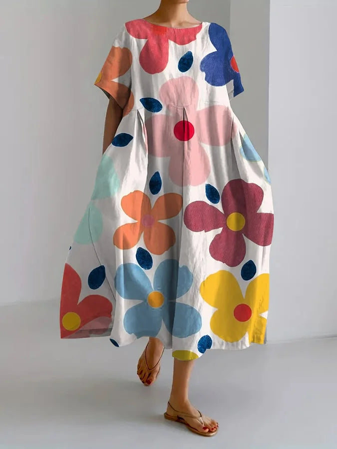 Valentina - Lang Sommerkjole Med Blomsterdesign & Komfortabel Pasform