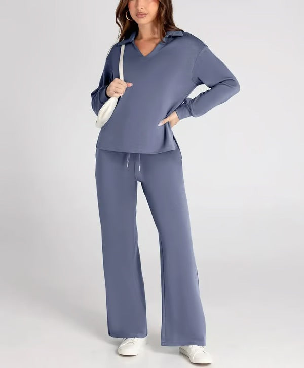 Variant image for Elegant Urban - Dames Lounge Sæt Med V-Hals Top Og Brede Bukser-55