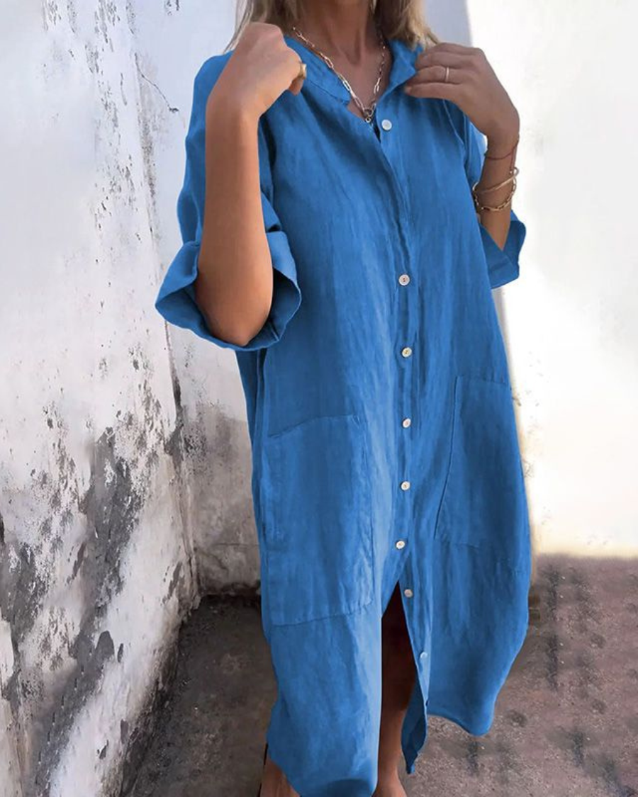 Oversize Sort Skjortekjole med Unik Rygdetalje - Letvægts Boheme Stil