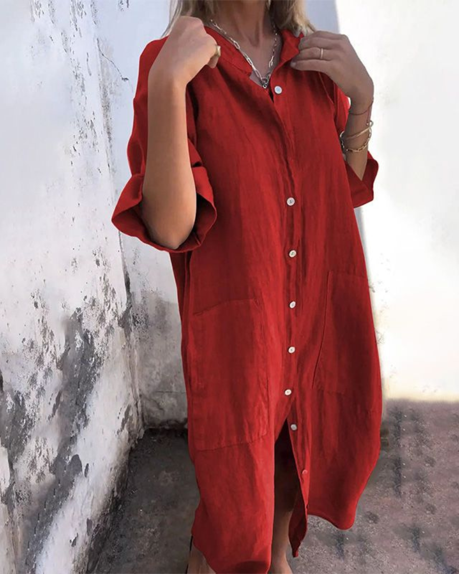 Oversize Sort Skjortekjole med Unik Rygdetalje - Letvægts Boheme Stil