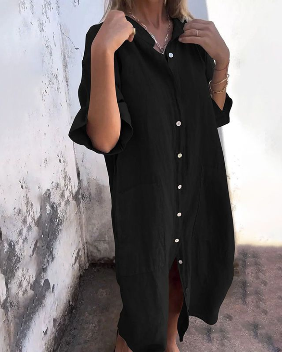 Oversize Sort Skjortekjole med Unik Rygdetalje - Letvægts Boheme Stil