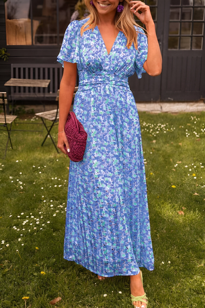 Elegant V-hals Maxikjole Med Lange Ærmer - Tidløs Stil Til Formelle Begivenheder