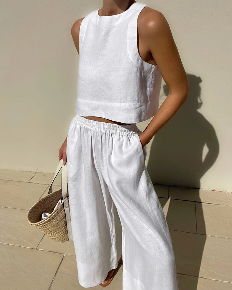 Elegant Linnen To-Delt Outfit Til Damer - Letvægts, Åndbar, Bæredygtig Sommerstil