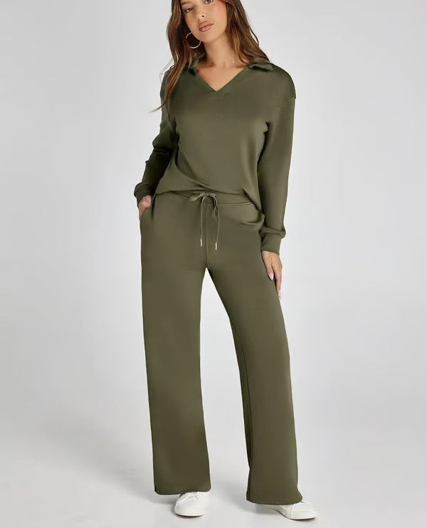 Variant image for Elegant Urban - Dames Lounge Sæt Med V-Hals Top Og Brede Bukser-25