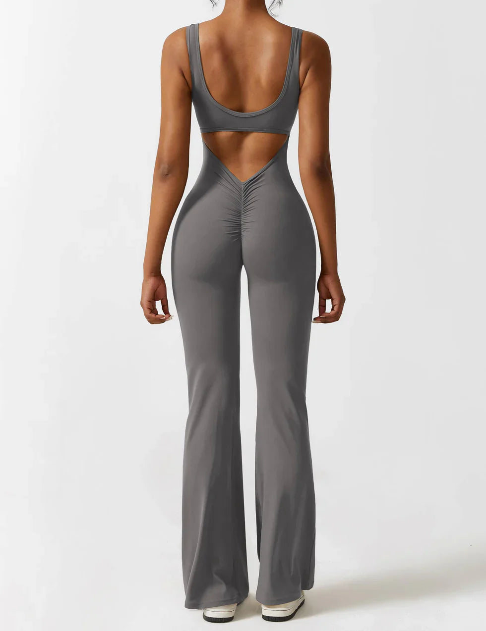 Elena Flared V-Back Buksedragt - Komfortabel og Formende Jumpsuit til Alle Anledninger