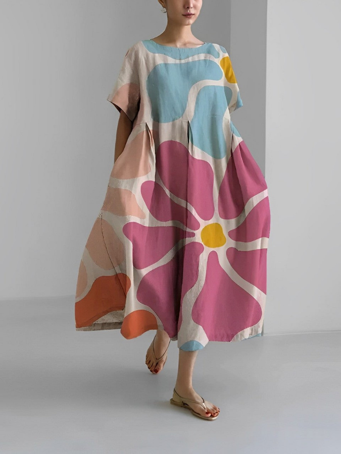 Valentina - Lang Sommerkjole Med Blomsterdesign & Komfortabel Pasform