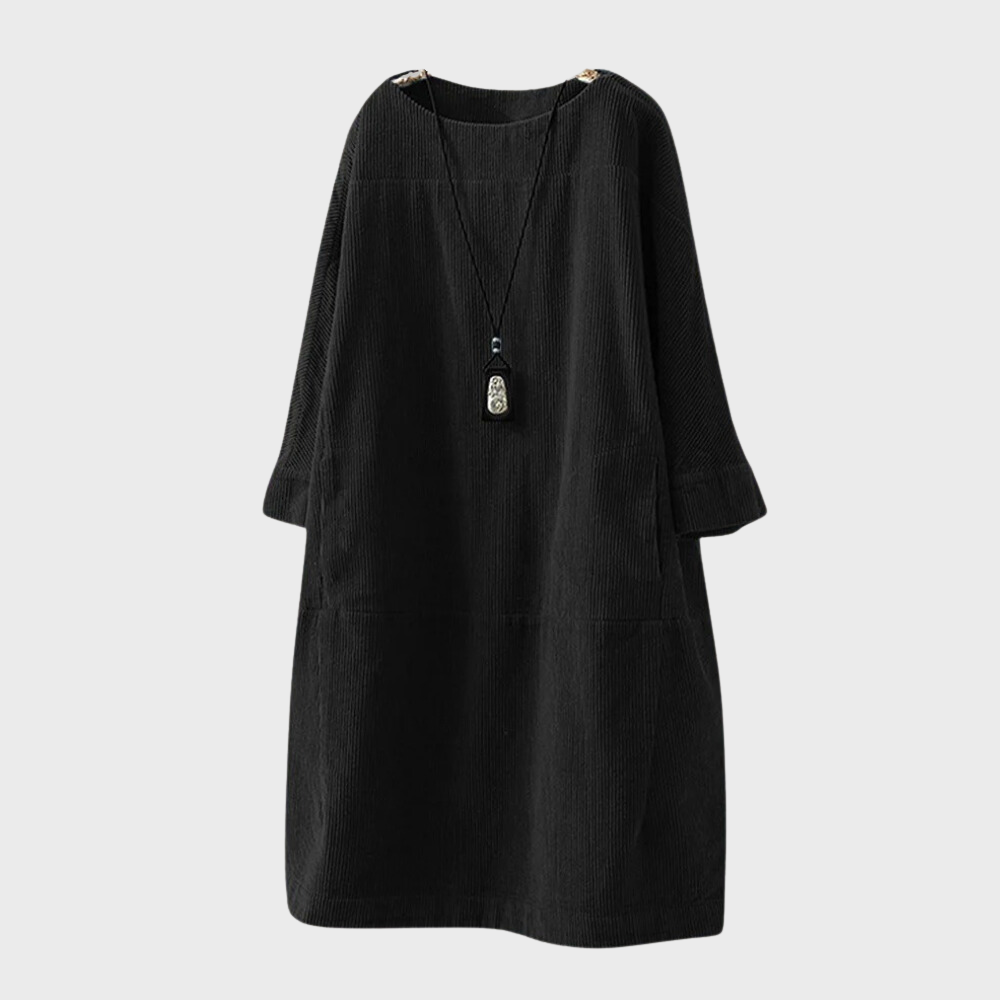 Idunn Fløjlskjole til Kvinder - Suveræn Komfort & Vintage Stil i Midi-Længde