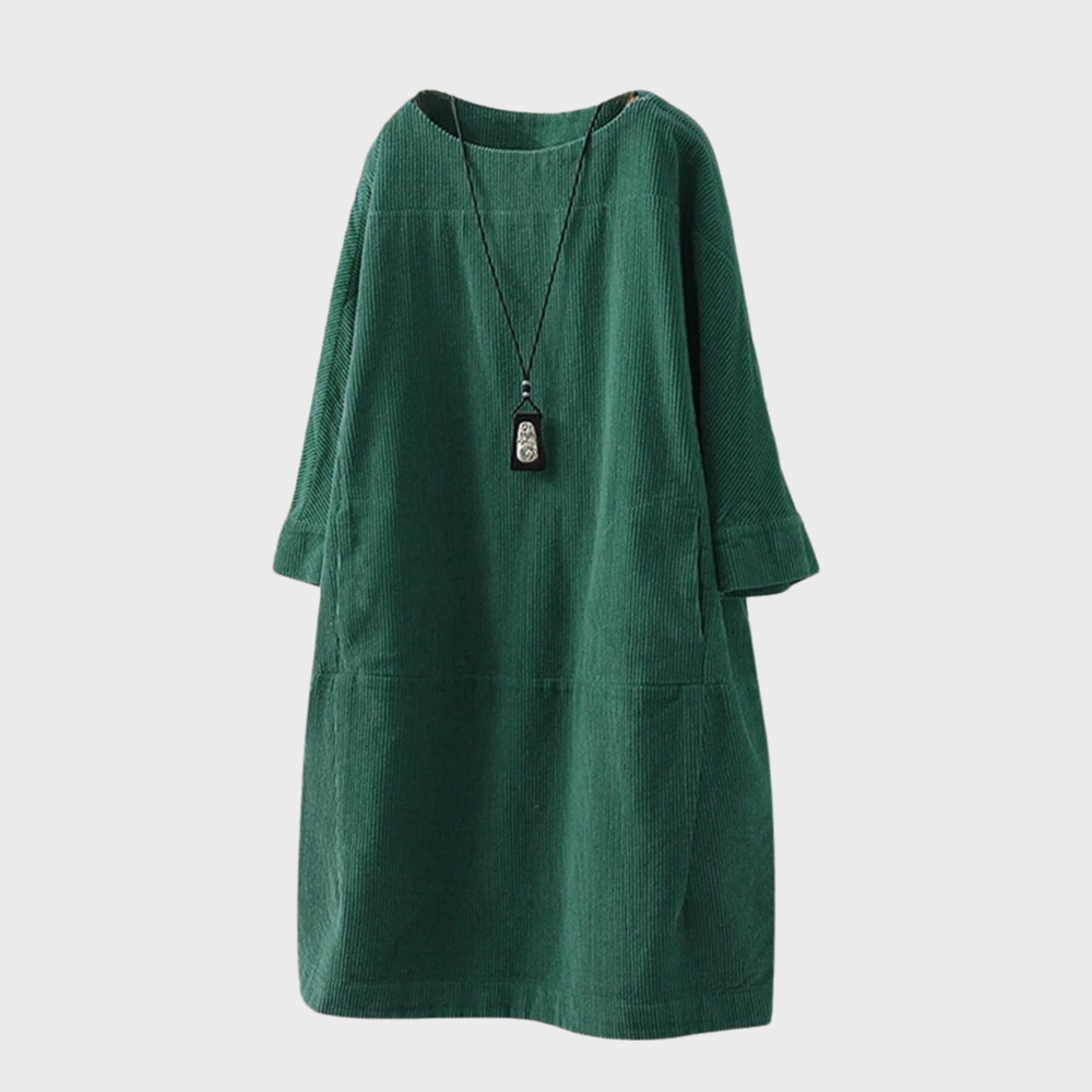 Idunn Fløjlskjole til Kvinder - Suveræn Komfort & Vintage Stil i Midi-Længde