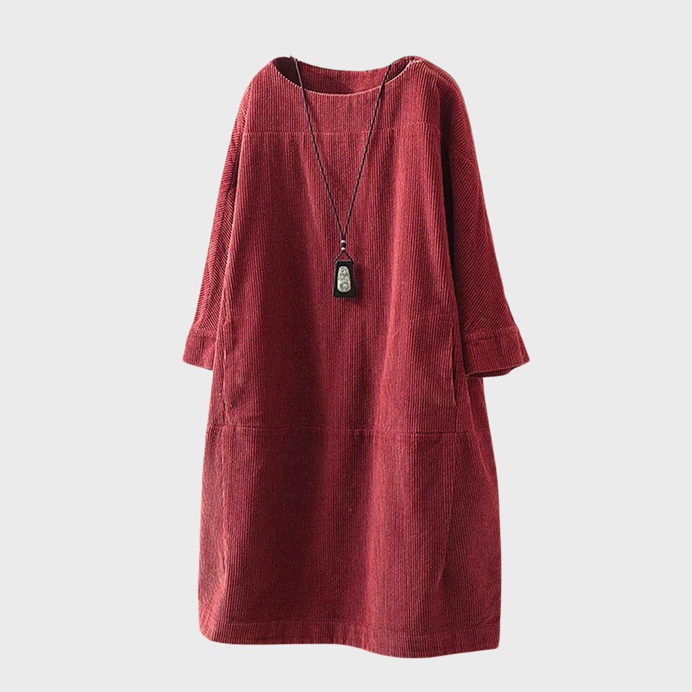 Idunn Fløjlskjole til Kvinder - Suveræn Komfort & Vintage Stil i Midi-Længde