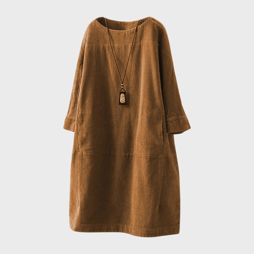 Idunn Fløjlskjole til Kvinder - Suveræn Komfort & Vintage Stil i Midi-Længde