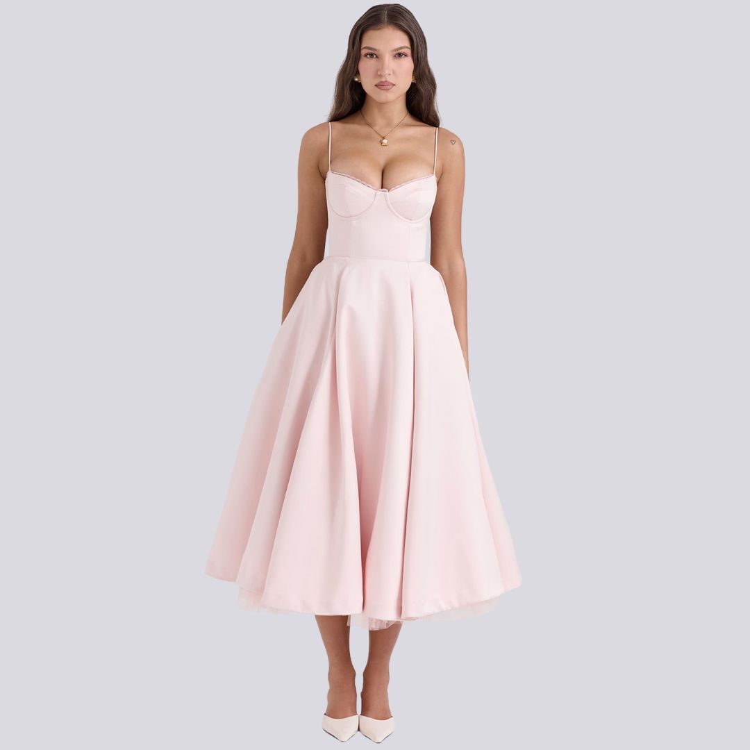 LOVA – V-hals Maxi Kjole med Elegant Fald