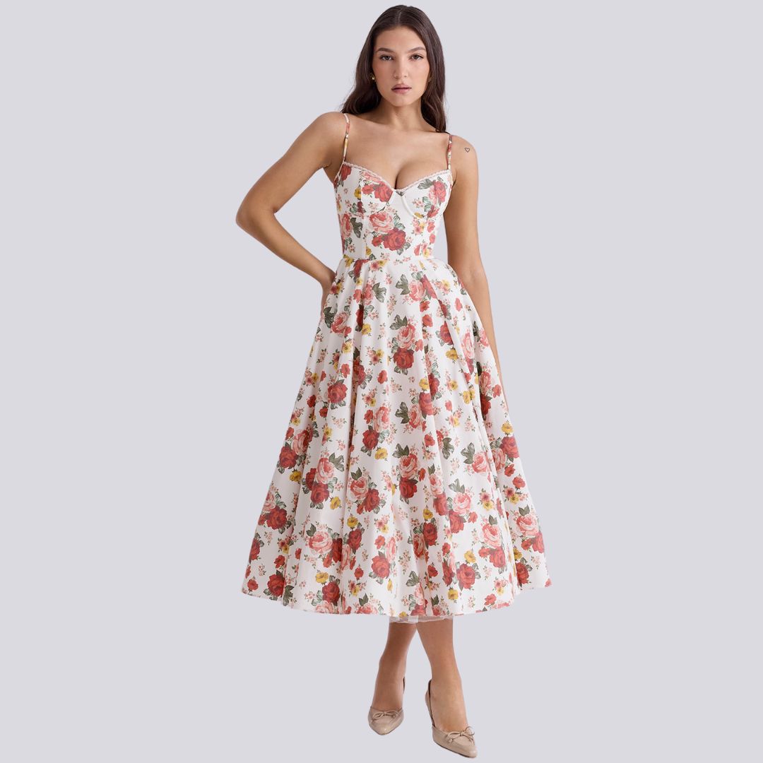 LOVA – V-hals Maxi Kjole med Elegant Fald
