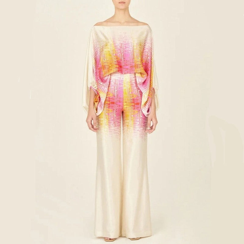 Variant image for Elegant Silke One-Shoulder Top Med Bred Ben High Waist Bukser Til Kvinder-3
