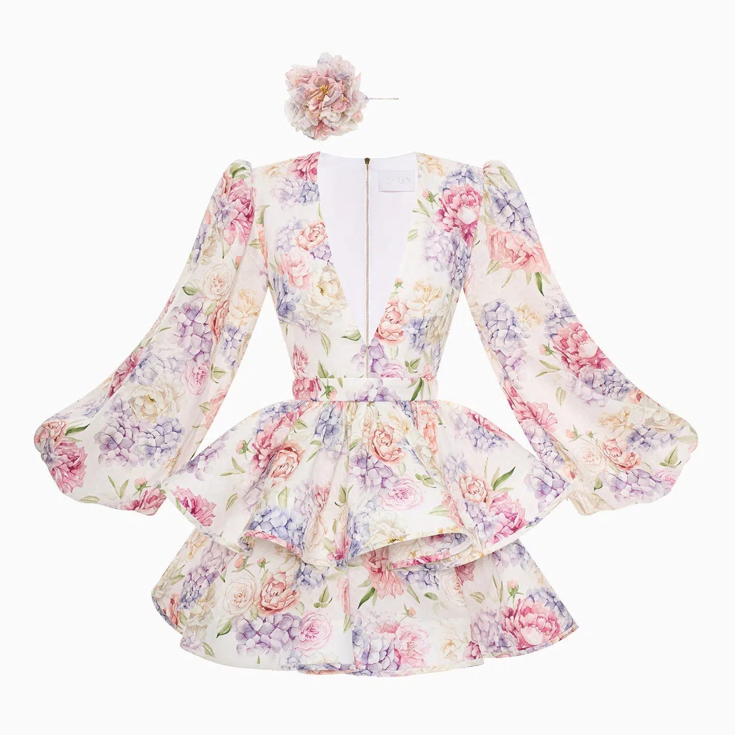 Elegant Blomster Mini-Jurk Med Dybt V-Hals Og Lagdelt Skørt Til Kvinder