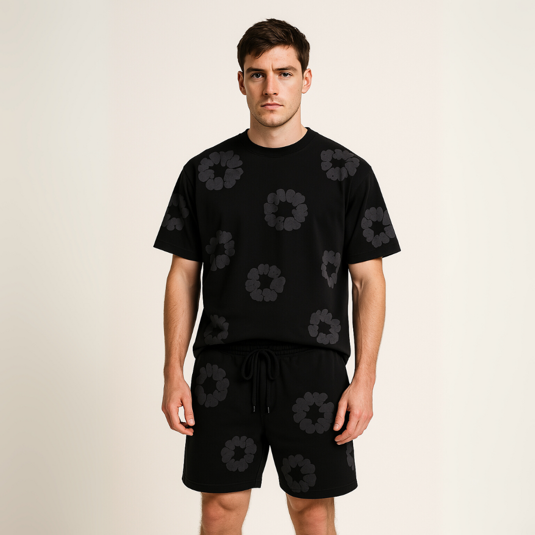 Variant image for Loravelle - Unisex Katoenen T-shirt og Shorts Sæt med Blomsterprint-1
