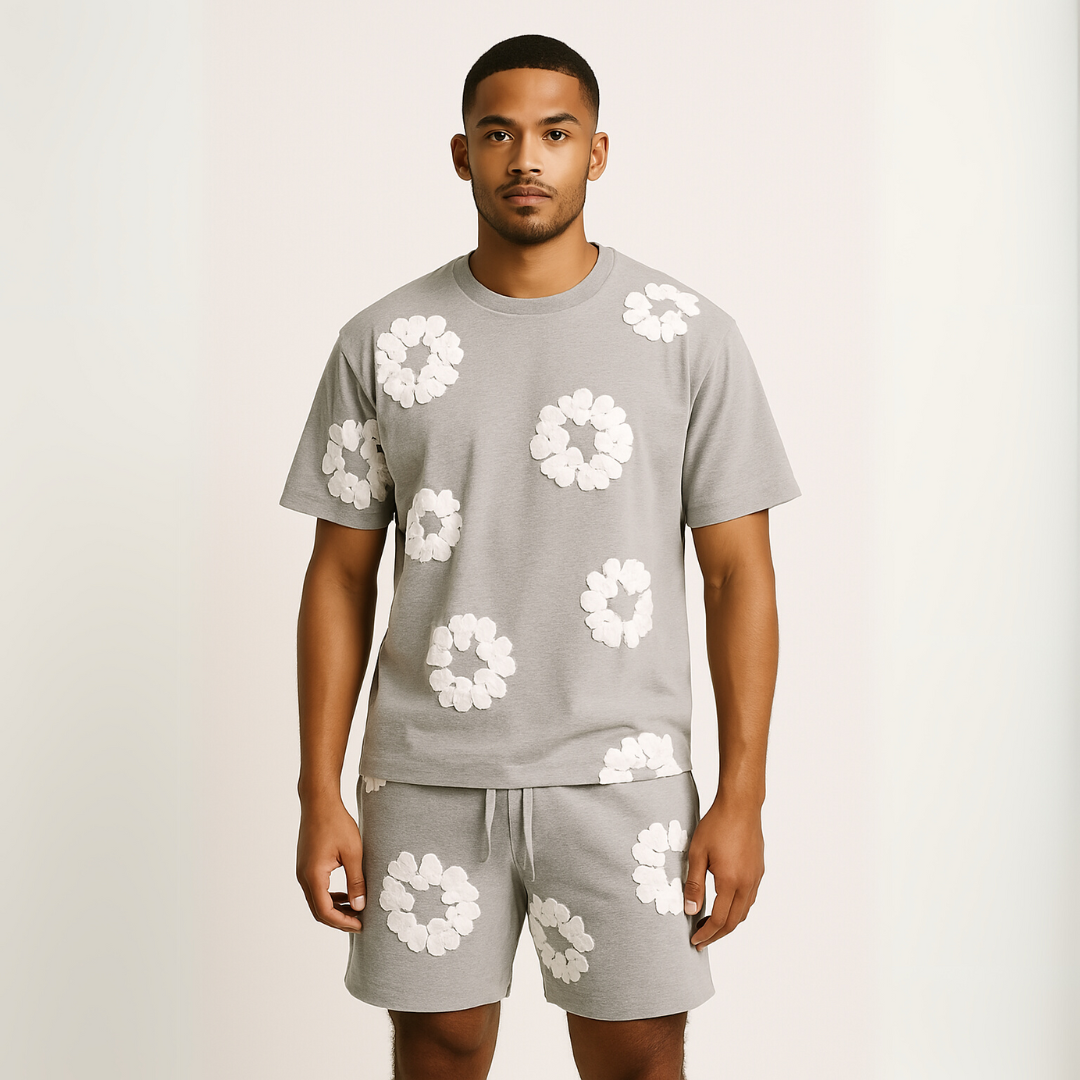 Variant image for Loravelle - Unisex Katoenen T-shirt og Shorts Sæt med Blomsterprint-13