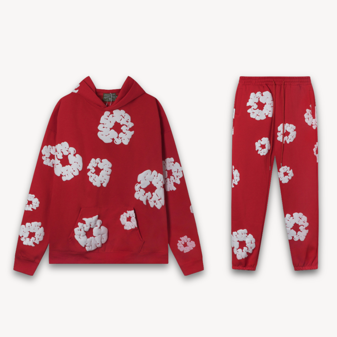 Gabriel - Unisex Hoodie Og Jogger Sæt Med Blomsterdesign I Premium Bomuldsblanding