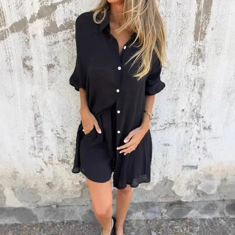 Nora Casual Bluse og Shorts Sæt - Let, Løstsiddende, Krølfri Materiale