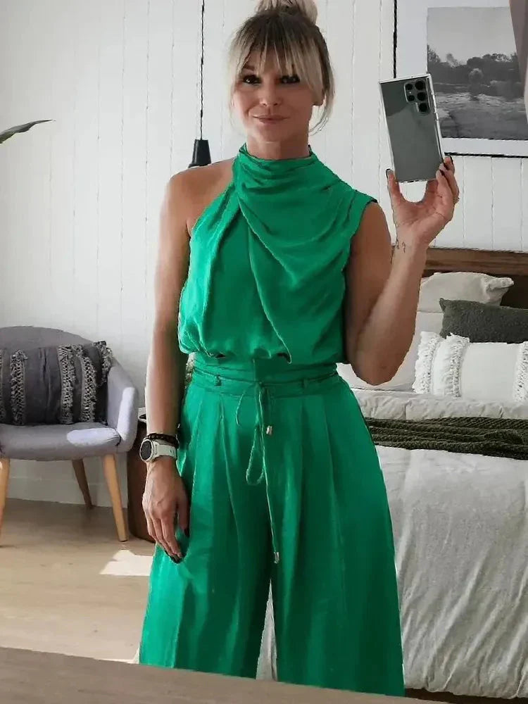 Elegant 2-Delt Sæt med Top og Bukser til Kvinder - Flatterende Pasform og Letvægtsdesign