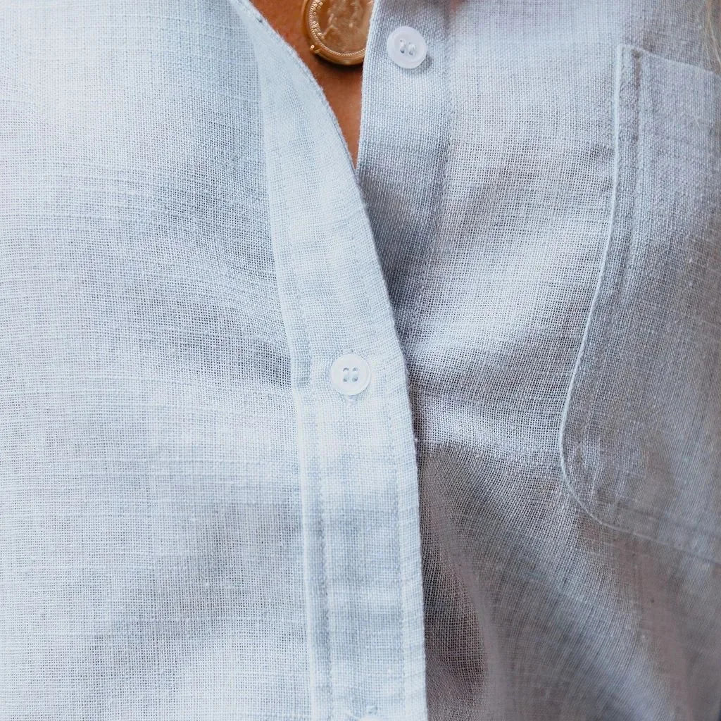 Monika - Let Skjortebluse Dame i Åndbar Bomulds-Hørblanding Med Elegant Krave