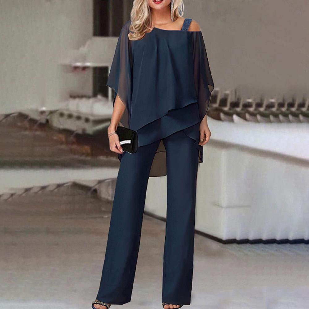 Maja - Kold Skulder Top og Brede Bukser i Chiffon