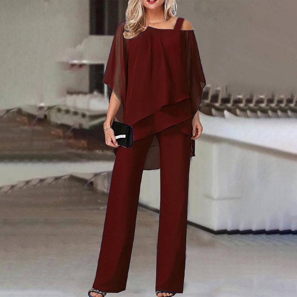 Maja - Kold Skulder Top og Brede Bukser i Chiffon