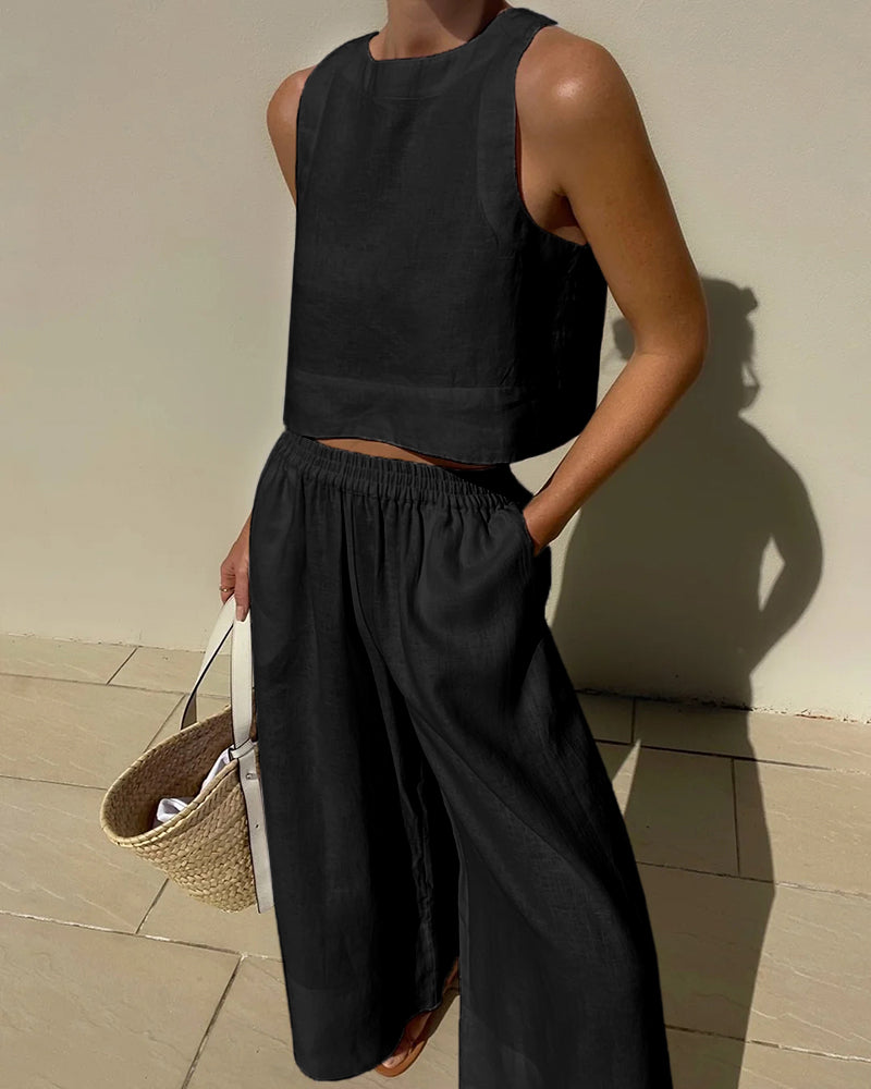 Variant image for Elegant Linnen To-Delt Outfit Til Damer - Letvægts, Åndbar, Bæredygtig Sommerstil-13