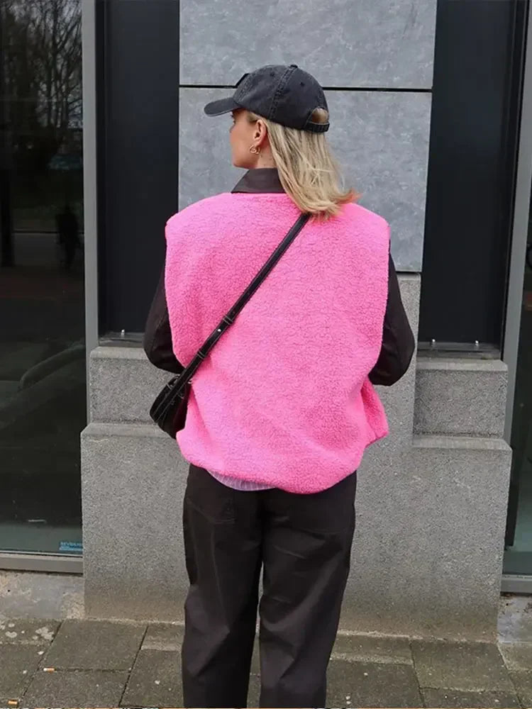 MIRA - Højkvalitets Fleece Vest i Blødt Sherpa-Stof med Oversized Pasform