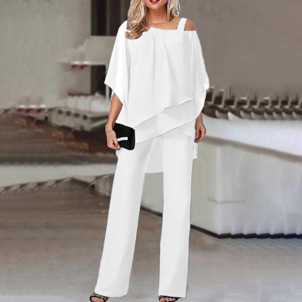 Variant image for Elegant To-delt Sæt til Kvinder - Kold Skulder Top og Brede Bukser i Chiffon-7