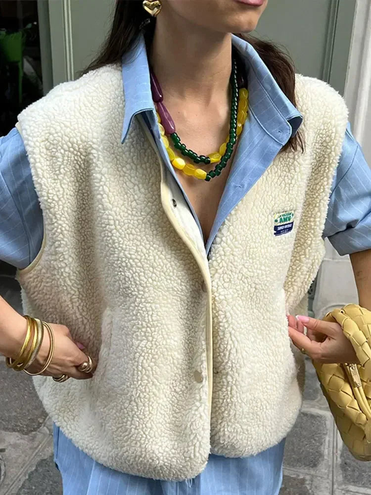 MIRA - Højkvalitets Fleece Vest i Blødt Sherpa-Stof med Oversized Pasform