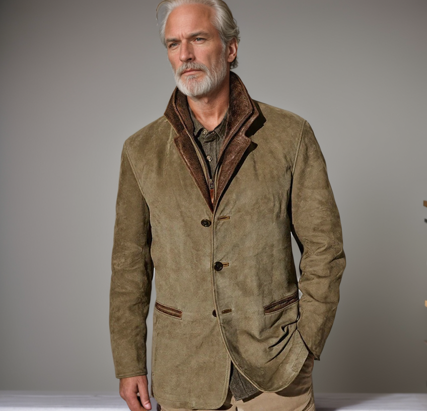 Premium Suede Herre Jakke med Lædertrim - Struktureret Pasform og Klassisk Design-2