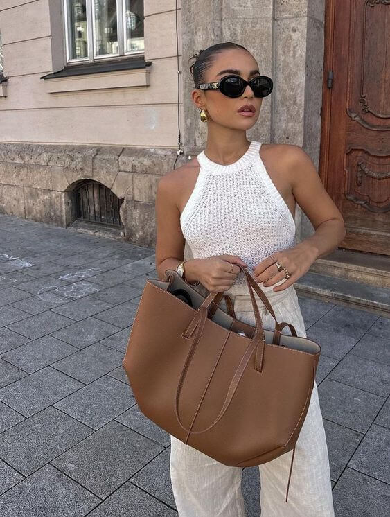 Elegant Læder Tote Taske - Rummelig, Holdbar med Aftagelig Skulderrem