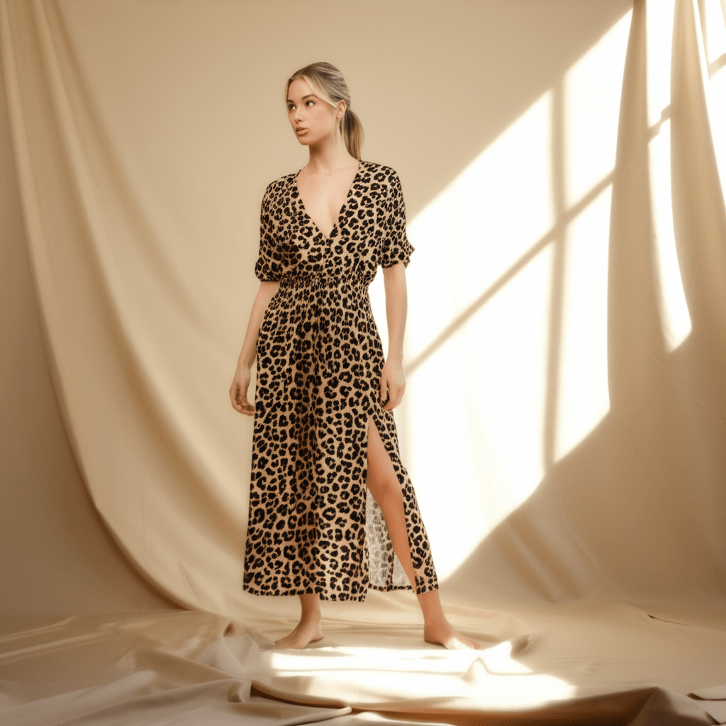 Flatterende Leopard Kjole i Førsteklasses Materialer - Tidløs Elegance