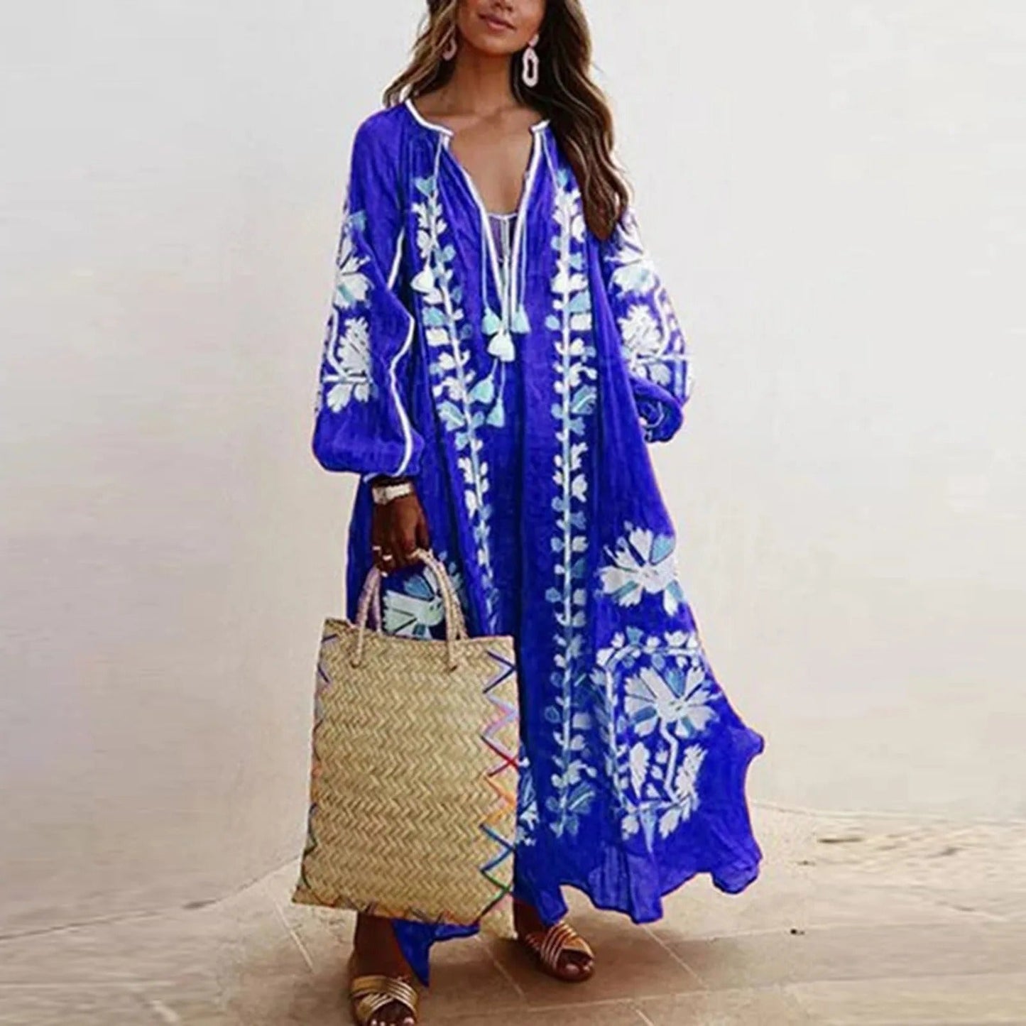 Variant image for Boheme Blomster Maxi Kjole Med Lange Ærmer - Let Og Elegant Sommerlook-5