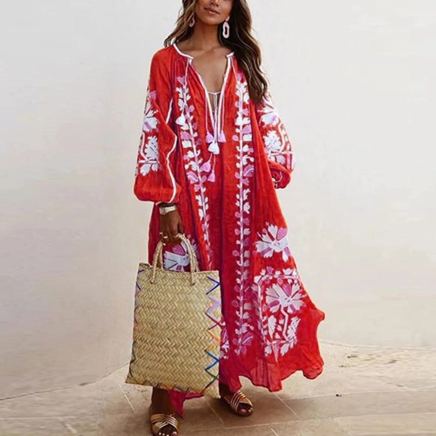 Variant image for Boheme Blomster Maxi Kjole Med Lange Ærmer - Let Og Elegant Sommerlook-21