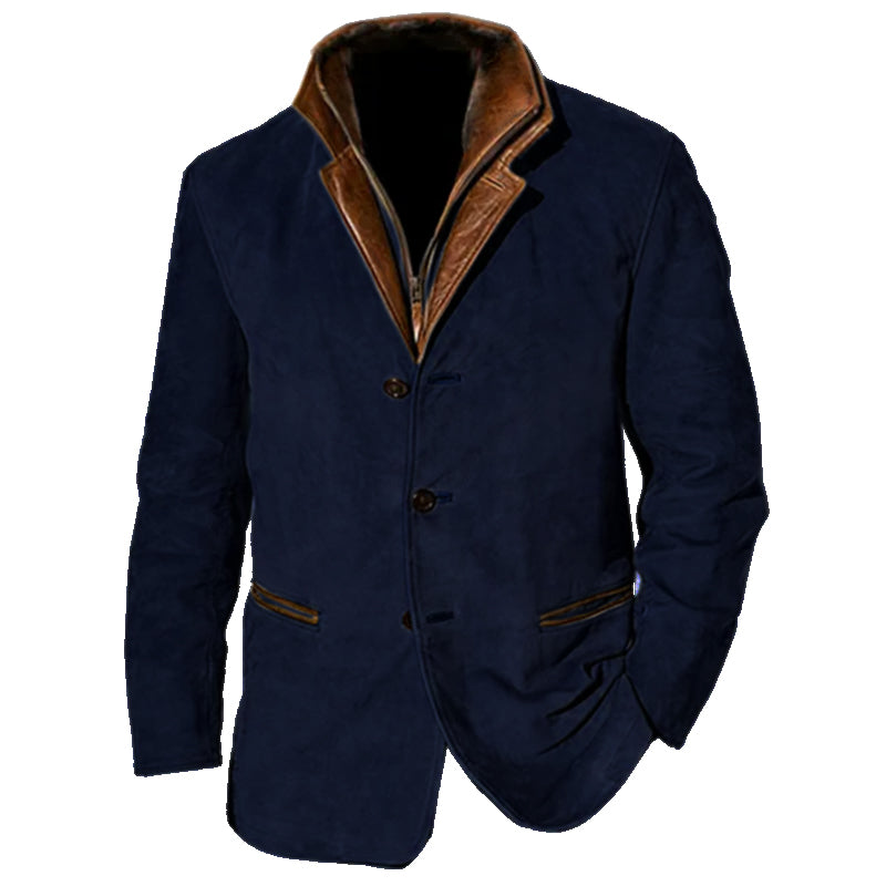Premium Suede Herre Jakke med Lædertrim - Struktureret Pasform og Klassisk Design-5
