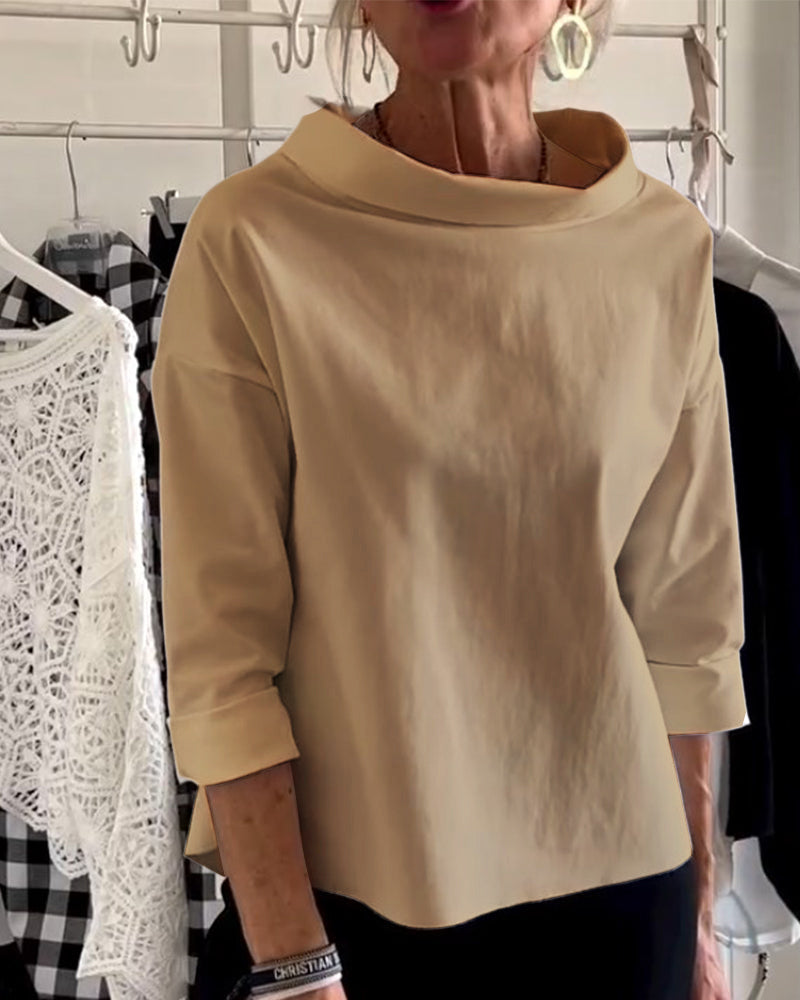 Elegant Dameskjorte Med Bådudskæring, 3/4-lange Ærmer, Afslappet Pasform-6