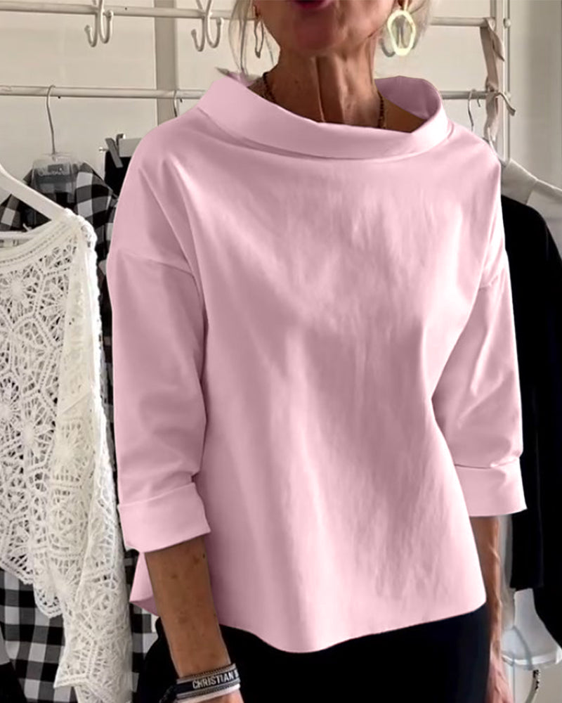 Elegant Dameskjorte Med Bådudskæring, 3/4-lange Ærmer, Afslappet Pasform-4