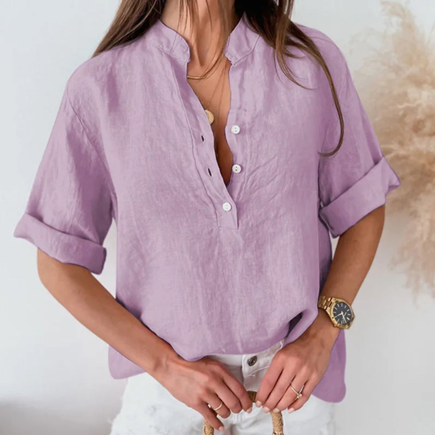 Elegant Linnen Button-Down Bluse Til Kvinder - Letvægts, Komfortabel Og Stilfuld-5
