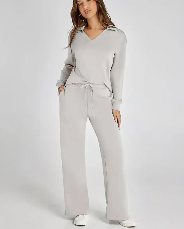 Variant image for Elegant Urban - Dames Lounge Sæt Med V-Hals Top Og Brede Bukser-37