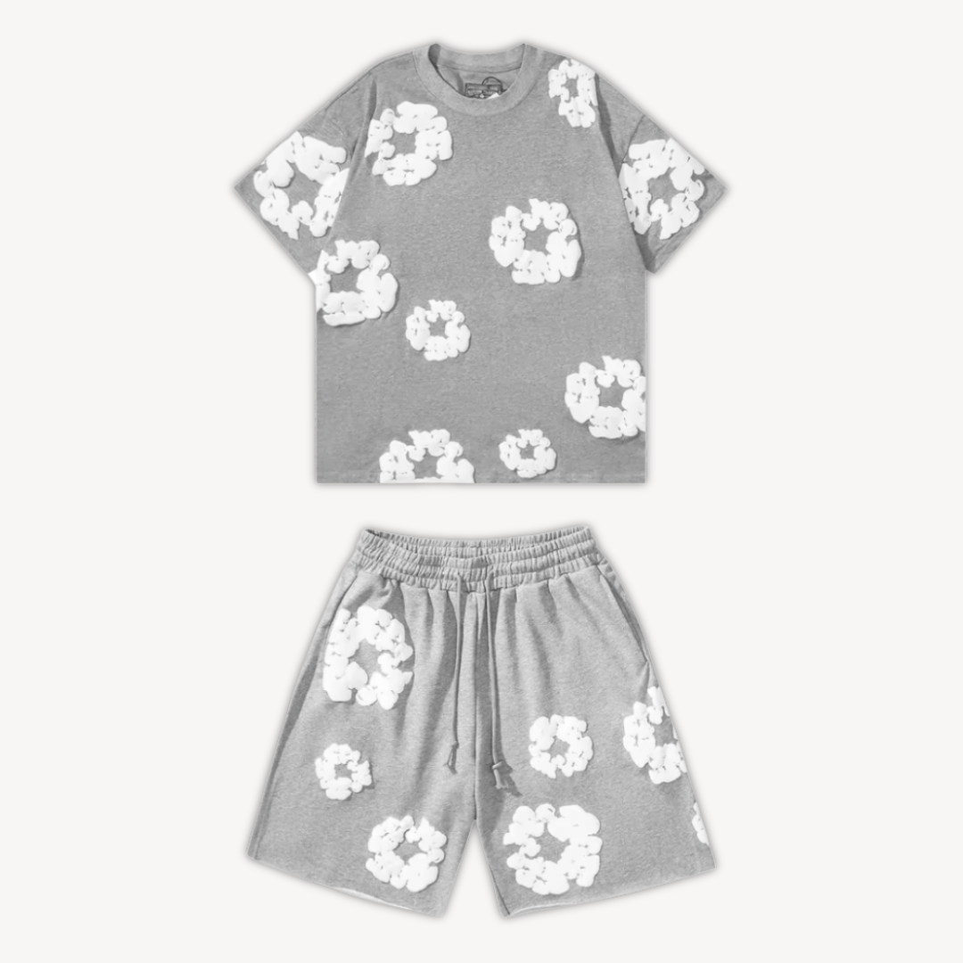 Thomas - Unisex Katoenen T-shirt og Shorts Sæt med Blomsterprint
