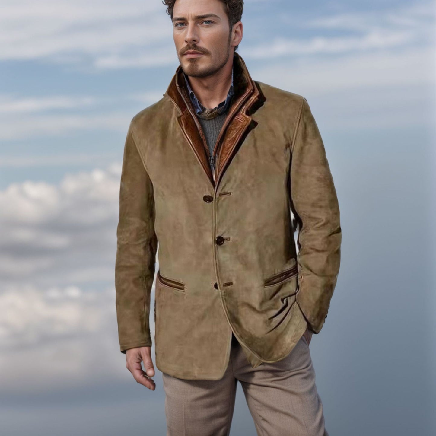 Variant image for Premium Suede Herre Jakke med Lædertrim - Struktureret Pasform og Klassisk Design-1
