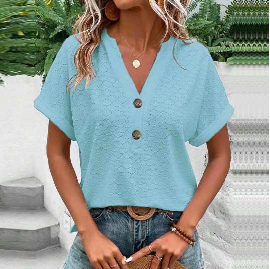 Moderne Sommerbluse Til Damer - Let, Åndbar Med Struktureret Design-3
